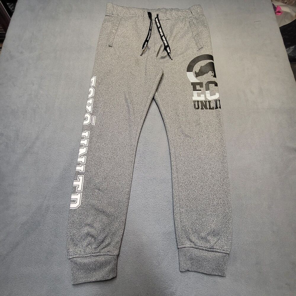 Ecko Unltd Joggers Mens Large Gray Pockets Sweats Drawstring Spell Out Y2K